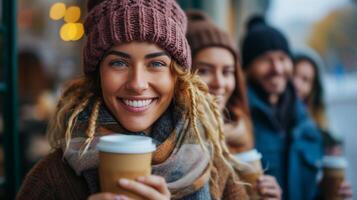 ai gegenereerd chique koffie aficionados slokje in stijl, vastleggen de moment met stralend glimlacht foto