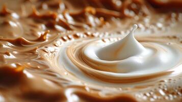 ai gegenereerd onderscheiden patronen ontstaan wanneer melk voldoet aan een zwembad van koffie, creëren mooi ontwerpen foto