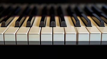 ai gegenereerd sereen fotograaf van piano sleutels, oproepen tot een zin van vrede en musical harmonie foto