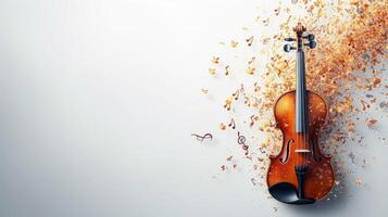 ai gegenereerd minimalistische achtergrond met een viool en drijvend musical aantekeningen foto