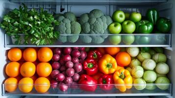 ai gegenereerd gemakkelijk nog elegant beeld vastleggen de ordelijk arrangement van fruit en groenten foto