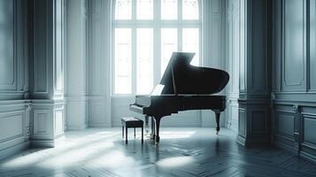 ai gegenereerd schoon en minimalistische vastleggen van een piano, uitstralend verfijnd schoonheid en artistiek inspiratie foto