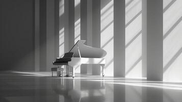 ai gegenereerd schoon en minimalistische vastleggen van een piano, uitstralend verfijnd schoonheid en artistiek inspiratie foto