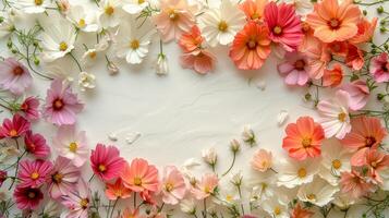ai gegenereerd schoon abstract achtergrond versierd met delicaat bloemen, uitstralend eenvoud en charme foto