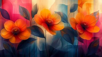 ai gegenereerd abstract backdrop combineren bloemen motieven met meetkundig vormen voor een harmonisch zichtbaar ervaring foto