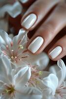 ai gegenereerd mooi nagels met een manicure met nagel Pools foto