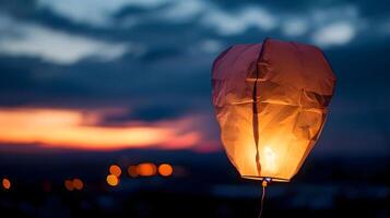 ai gegenereerd een lucht lantaarn lit omhoog in de nacht lucht foto