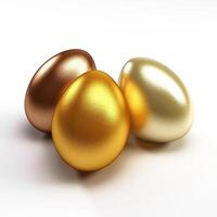ai gegenereerd gouden Pasen eieren geïsoleerd Aan wit achtergrond. gelukkig Pasen foto