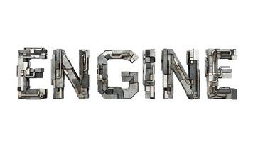 brieven van de woord motor metalen typografie, gebouwd met mechanisch onderdelen steampunk stijl geïsoleerd Aan wit achtergrond foto