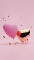 3d weergegeven roze en goud Valentijn themed van confetti en liefde ballonnen voor sociaal media verhaal sjabloon foto