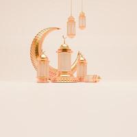 3d geven Ramadan achtergrond met lantaarn en Islamitisch ornamenten voor sociaal media post sjabloon foto