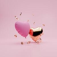 3d weergegeven roze en goud Valentijn themed van confetti en liefde ballonnen voor sociaal media verhaal sjabloon foto