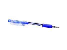 blauw plastic pen geïsoleerd Aan wit achtergrond. voorwerp of gereedschap voor schrijven Aan papier. foto