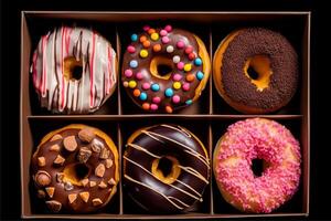 ai gegenereerd divers kleurrijk geglazuurd donuts foto