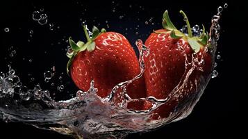 ai gegenereerd een aardbei is spatten in water foto