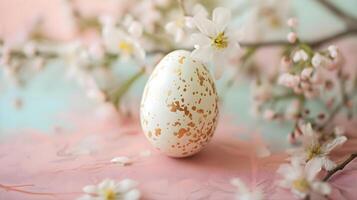 ai gegenereerd een ei zittend Aan top van een tafel De volgende naar bloemen foto