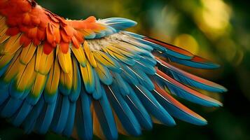 ai gegenereerd een kleurrijk vogel met haar Vleugels verspreiding uit foto