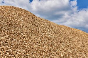 reusachtig stapel van hout chips tegen de lucht foto