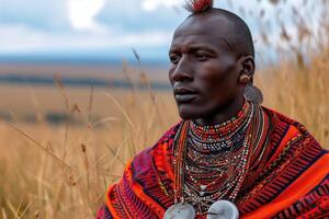 ai gegenereerd portret van een inheems Afrikaanse Mens in nationaal kleren foto