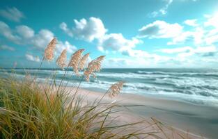 ai gegenereerd bevallig zeegras door de kust met oceaan golven foto