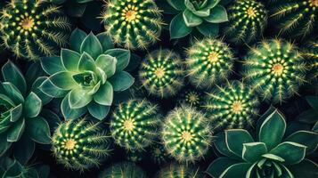 ai gegenereerd detailopname visie van levendig groen cactussen planten foto