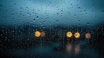 ai gegenereerd regenachtig lucht achter venster glas. somber en slecht het weer. foto
