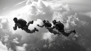 ai gegenereerd Parachutespringen team werk foto