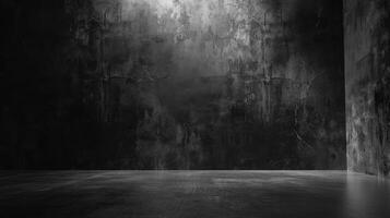 ai gegenereerd zwart, donker en grijs abstract cement muur en studio kamer , interieur structuur voor Scherm producten. muur achtergrond. foto
