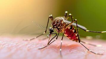 ai gegenereerd gevaarlijk malaria geïnfecteerde mug huid beet. leishmaniasis, encefalitis, geel koorts, knokkelkoorts, malaria ziekte foto