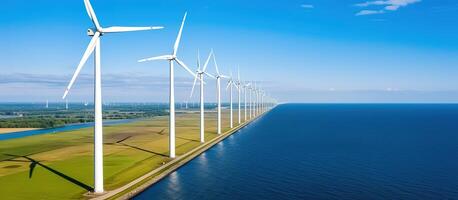 antenne visie van wind turbines Aan een zonnig dag in zomer. foto
