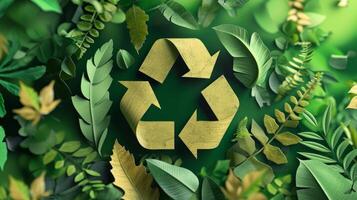 ai gegenereerd groen recycle symbool achtergrond. recycling teken voor wereld bescherming, ecologisch omgeving, nul koolstof dioxide uitstoot foto