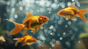 ai gegenereerd goudvis zwemmen in een glas tank foto