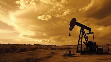 ai gegenereerd olie pomp olie tuigage energie industrieel machine voor petroleum in de zonsondergang achtergrond foto