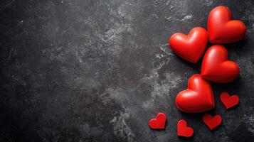 ai gegenereerd Valentijn dag achtergrond met rood harten, top visie . copyspace foto
