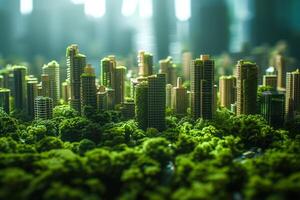ai gegenereerd stad transformatie verbeelden een duurzame groen toekomst voor stedelijk omgevingen foto