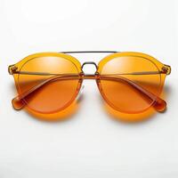 ai gegenereerd oranje lens zonnebril in strak ijzer kader, geïsoleerd Aan wit voor sociaal media post grootte foto