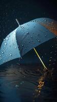 ai gegenereerd regenachtig dag tafereel met paraplu beschermen tegen water druppels verticaal mobiel behang foto