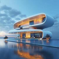 ai gegenereerd futuristische architectuur modern huis silhouet in opvallend 3d renderen voor sociaal media post grootte foto