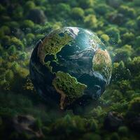 ai gegenereerd aarde dag inspiratie groen planeet symboliseert natuur bescherming en behoud voor sociaal media post grootte foto