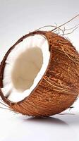 ai gegenereerd tropisch verleiden kokosnoot geïsoleerd Aan wit achtergrond, klaar voor bewerken verticaal mobiel behang foto