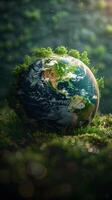 ai gegenereerd aarde dag inspiratie groen planeet symboliseert natuur bescherming en behoud verticaal mobiel behang foto