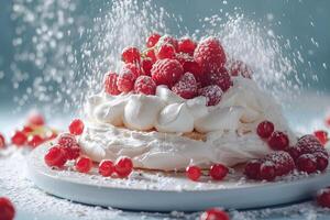 ai gegenereerd laag in calorieën toetje pavlova met vers bessen. foto