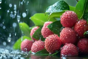 ai gegenereerd lychee fruit fruit in water, spatten. ai gegenereerd foto