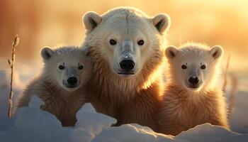 ai gegenereerd schattig arctisch zoogdier zittend in besneeuwd buitenshuis gegenereerd door ai foto