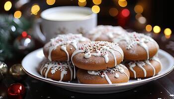 ai gegenereerd fijnproever chocola koekje decoratie Aan feestelijk bord gegenereerd door ai foto