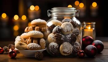 ai gegenereerd eigengemaakt fijnproever chocola toetje Aan rustiek hout tafel gegenereerd door ai foto