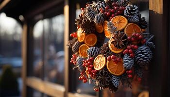 ai gegenereerd eigengemaakt toetje Aan hout tafel, winter viering gegenereerd door ai foto