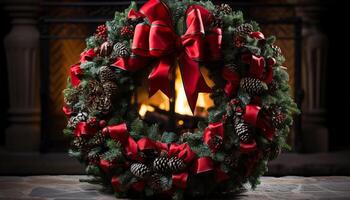 ai gegenereerd Kerstmis boom gloeiend met ornamenten, geschenken, en warmte gegenereerd door ai foto