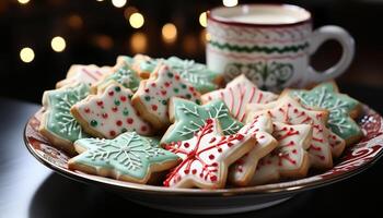 ai gegenereerd eigengemaakt peperkoek koekjes versieren de Kerstmis boom gegenereerd door ai foto