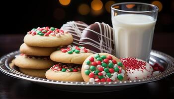 ai gegenereerd een bord van eigengemaakt chocola spaander koekjes gegenereerd door ai foto